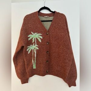 Ascot and Hart Brown/Burgundy Oversized Palm Tree Cardigan Sweater Size Small